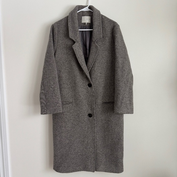 OAK + FORT Jackets & Blazers - OAK + FORT Wool Blend Oversized Trench Coat - Grey Herringbone
